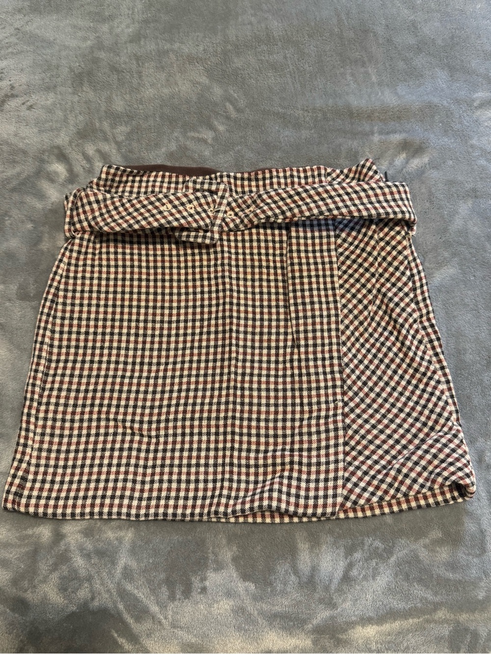 Mango Brown, Black, & White Checked Mini Skirt